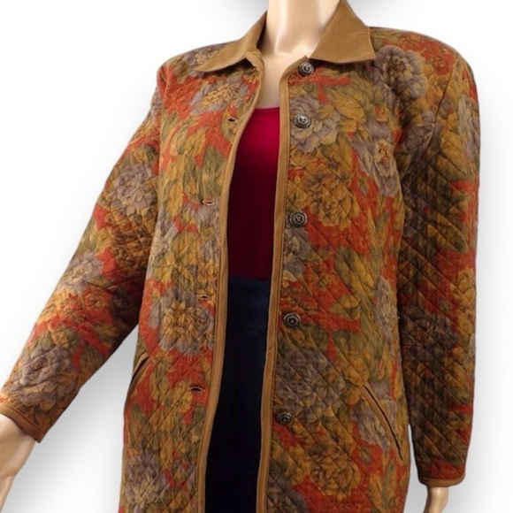 Vintage | Ali Miles Petites | brown floral quilted jacket | Size Medium - Picture 1 of 10